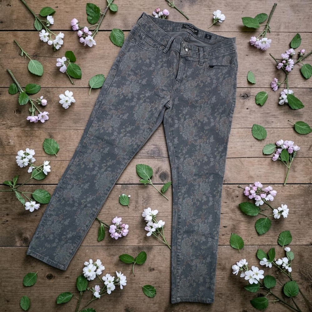 Lucky Brand Lolita Skinny Ankle Jeans 4/27 Grey Floral Print Mid Rise Denim
